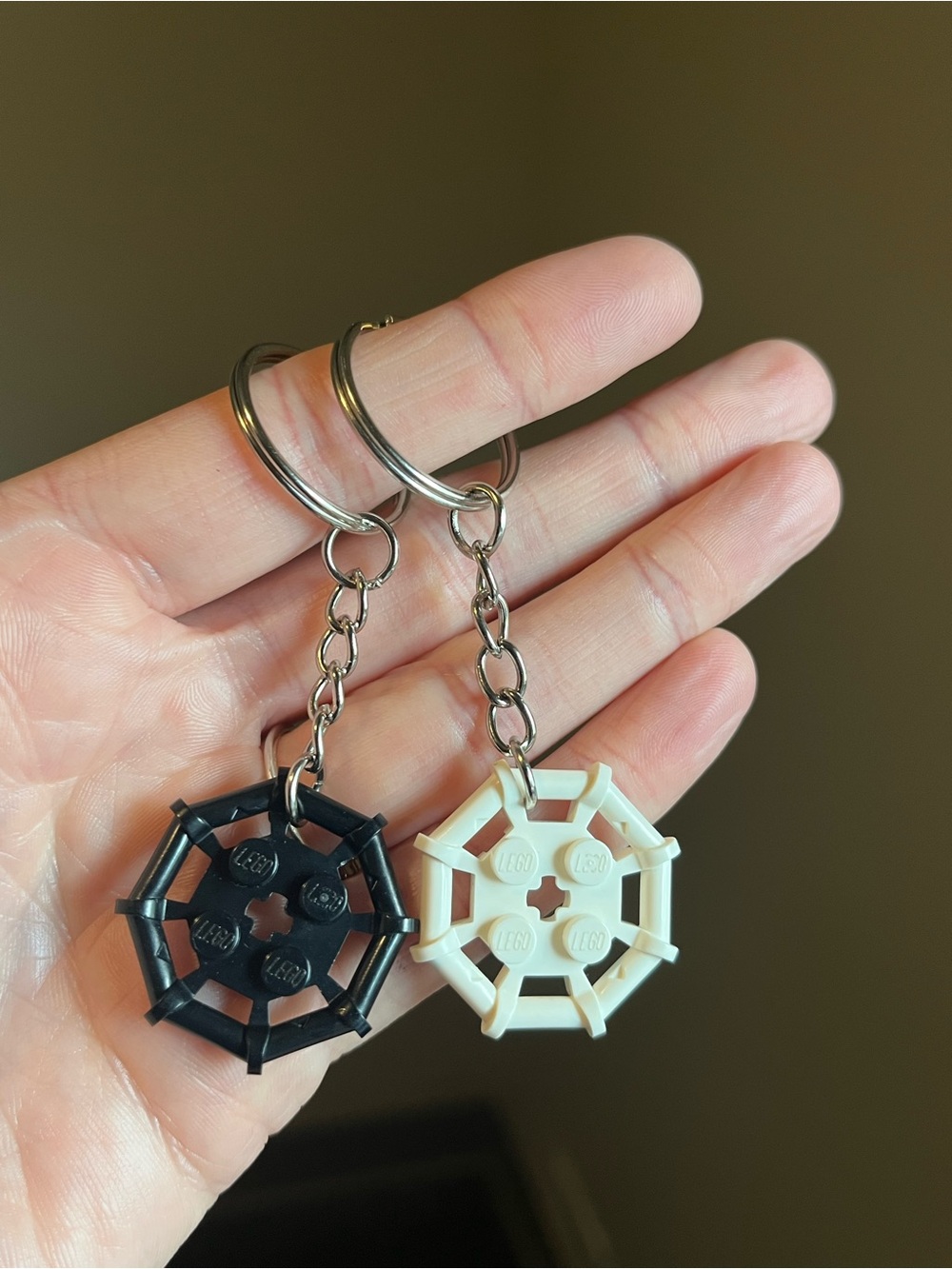 Lego Black & White Octagonal Gear Keychain - pick 1 - Handmade